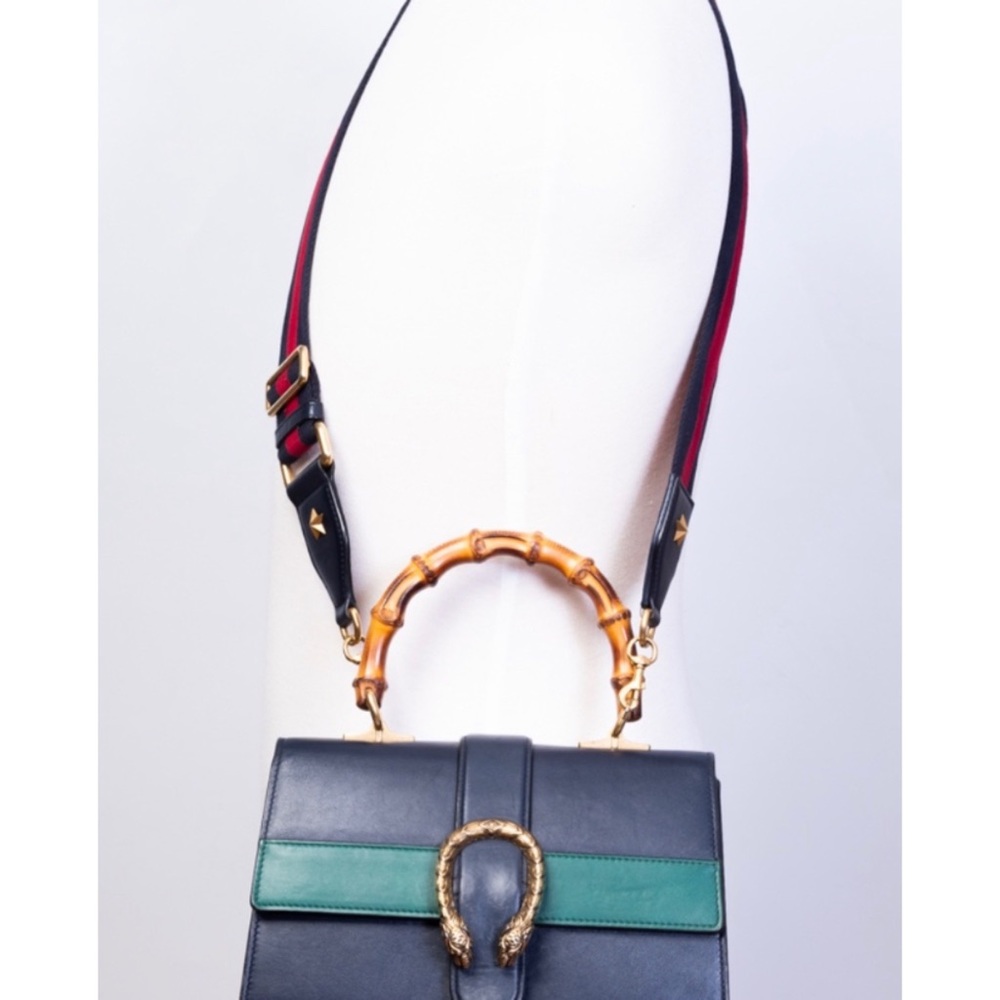 Gucci Dionysus Navy Striped Medium Bamboo Top Handle Bag - Picture 8 of 9